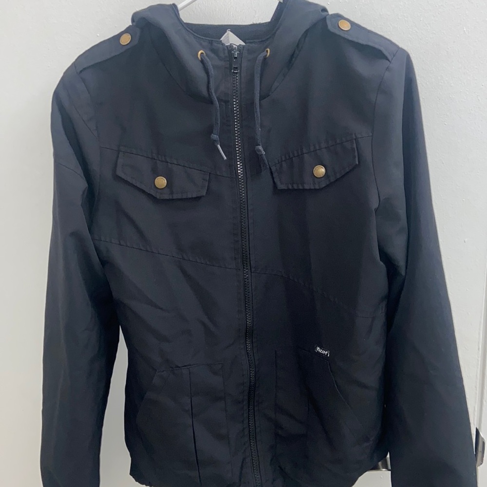 VOLCOM Womens Black Enemy Lines Windbreaker Size S Hood Outdoor Skateboarding
